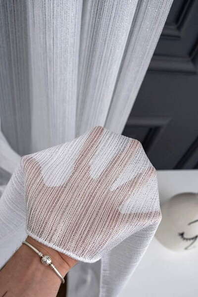 Vooralles Eerliefdevol Pilesiz 1096 Simli Çelik Dökümlü Beyaz Düz Tül Perde 1.Sınıf Kalite