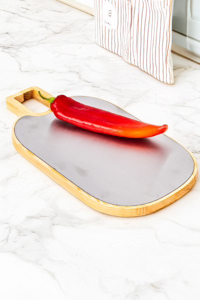 dnshome Ahşap Paslanmaz Çelik Kesim Tahtası Sunum Tahtası Kesme Tahtası