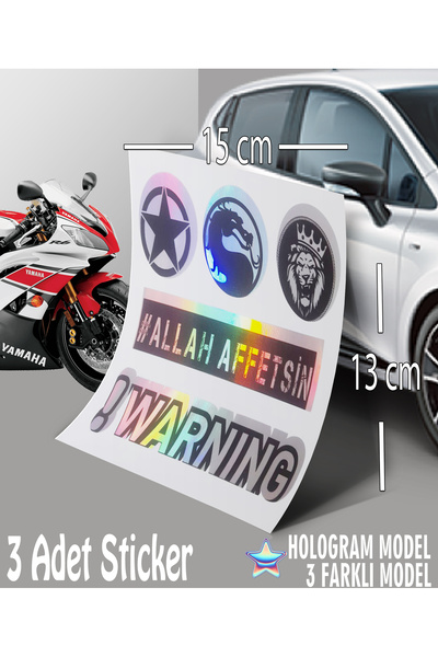 Automod Allah Affetsin Warning Sticker - Hologram Sticker - 3-Pack Text Sticker Compatible with Cars and Motorcycles