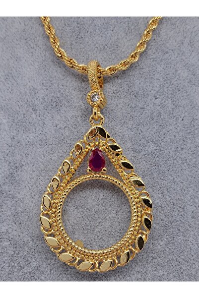 NETİCE ÖYLEK Altın Kaplama Pullu Taşlı Yarım Takılabilen Çerçeve Kolye
