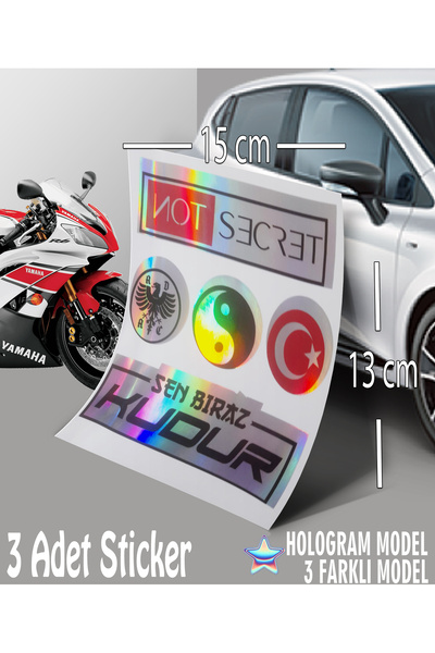 Automod Secret Kudur Sticker - Hologram Sticker - 3-Pack Text Sticker Compatible with Cars, Motorcycles