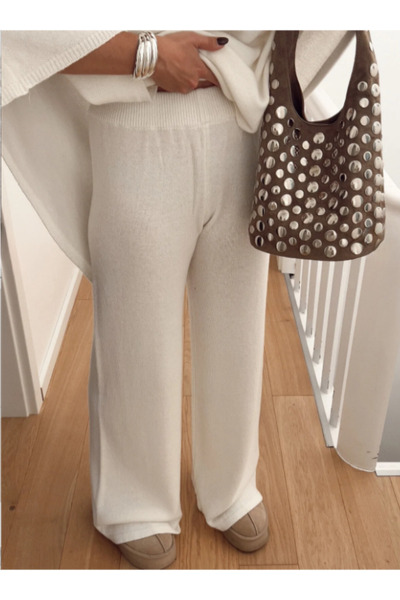 meday Clothing Women's Luxurious Textured Knitwear Trousers