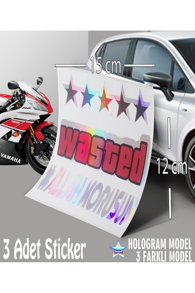 Automod Wasted Allah Korusun Star Sticker - Hologram Sticker - 3-Pack Text Sticker Compatible with Cars and Motorcycles