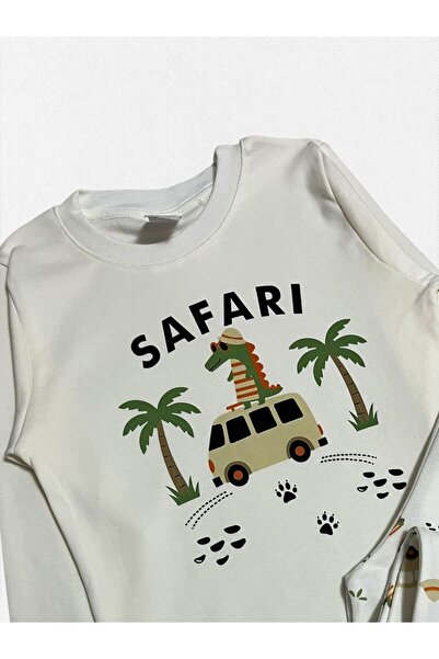 Pajama Shop Set de pijamale de iarnă cu mânecă lungă, cu model de crocodil, minibuz alb, bumbac 100% piese pentru băiat