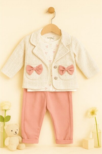 Superbaby Κομψό κοριτσίστικο κοστούμι με κρεμ σακάκι, ροζ παντελόνι και μπλού...