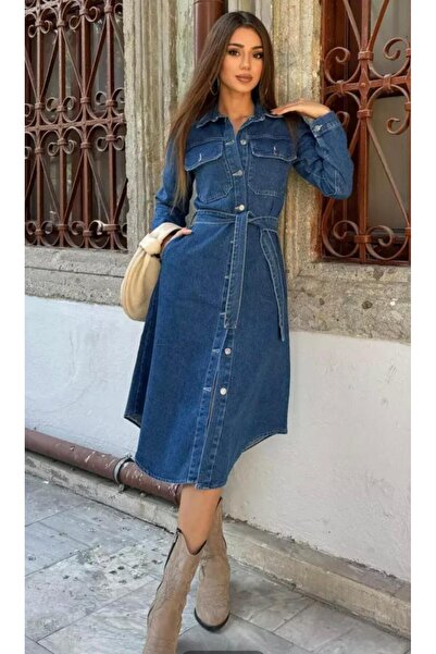 asia denim woman Denim Dress with Belt Detail