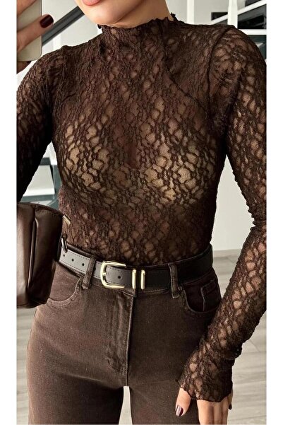 Paraf style Διαφανής μπλούζα με δαντέλα ψηλός λαιμός