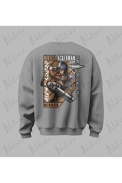 Nulivez Attack on Titan Mikasa Character Back Printed High Quality Unisex Oversized O Neck Sweatshirt