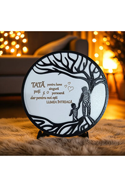 SELLGIFT Ornament Tată cu Mesaj Gravat, 17.5 cm, cu Suport din Lemn