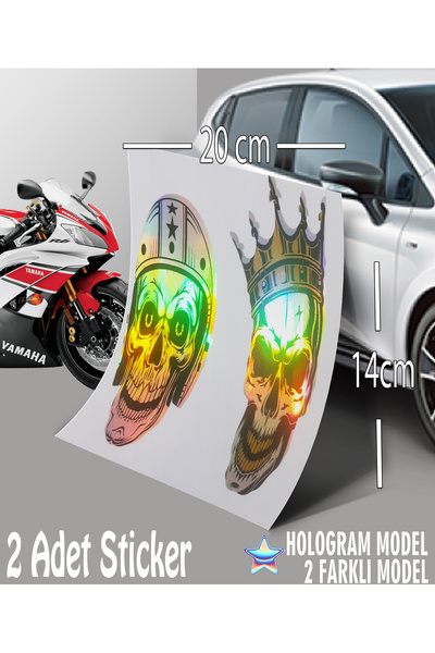 Automod 2Pcs Skeleton Helmet Head Sticker - Hologram Sticker - 2Pcs Sticker Auto Car Motorcycle Compatible