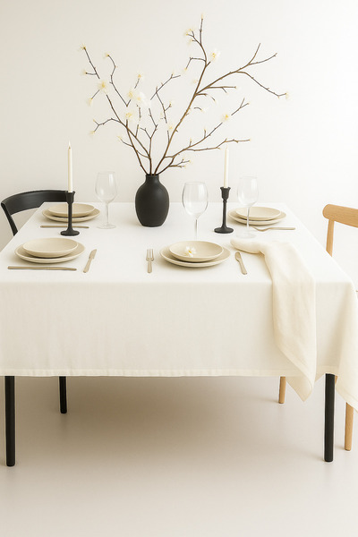 Mirilliahome Raw Linen White Tablecloth – Plain White Tablecloth