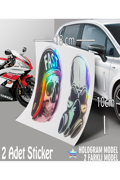 Automod Skeleton Head 2 Sticker - Hologram Sticker - 2 Pieces Sticker Auto Car Motorcycle Compatible