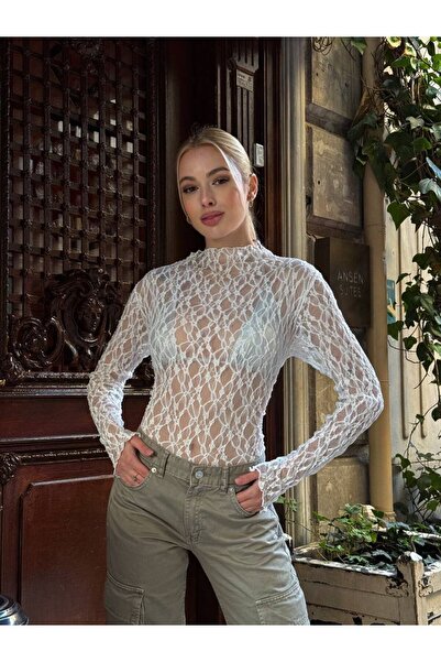 Paraf style DİK YAKA TRANSPARAN DETAYLI BLUZ