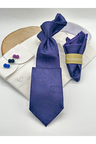 Gutiero Κλασική γραβάτα με μωβ σάλι μαντήλι