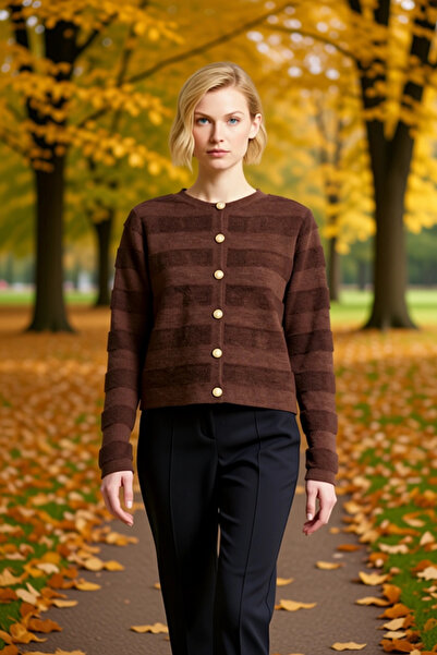 BENERLY Women's Textured Crew Neck Crop Knit Cardigan Long Sleeve Stylish But...