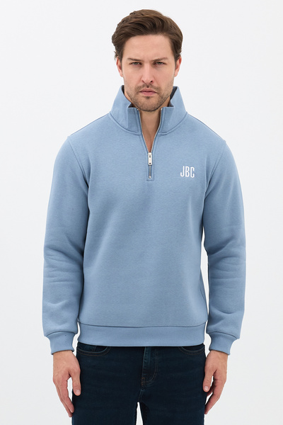 JBC Brodat cu jumatate de fermoar albastru guler ridicat Swea tricou