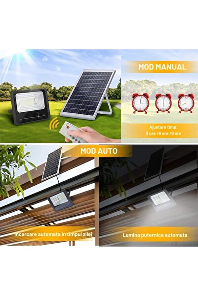 AriDam AriDam® 100W Solar LED Floodlight, Cold Light 6500K, IP66, 12h Autonomy, 5V Solar Panel 27x18 cm
