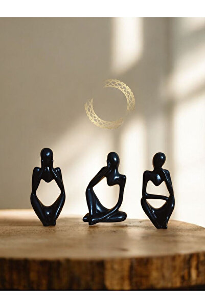 MİNELLY Abstract Trio Black Set Modern Soyut İnsan Biblo Seti 3'lü | Minimali...