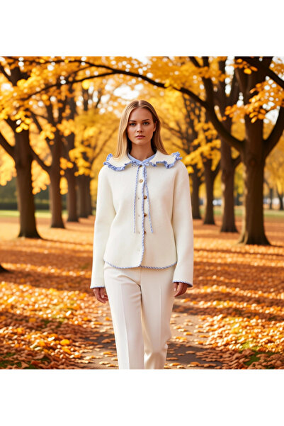 BENERLY سترة نسائية مريحة وواسعة المظهر تشبه التريكو مع تفاصيل غارني وملمس نا...