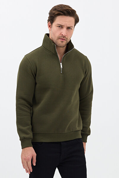 JBC Unisex Relax Fit Comfortable Cut Cotton Half Zipper Stand Collar Sweatshirt