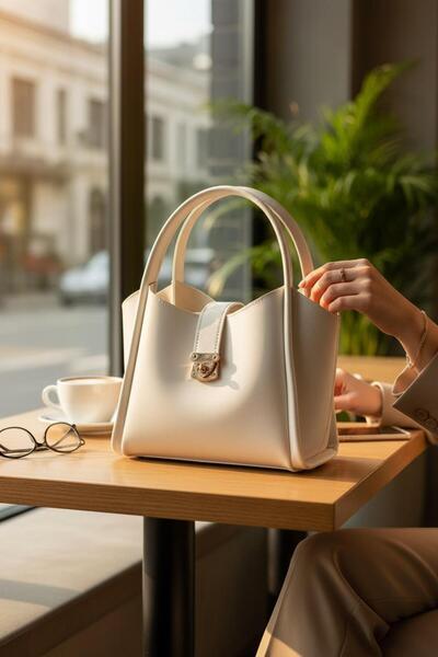 ROYAL LADYS حقيبة يد نسائية – حقيبة يد بتفاصيل قفل |   مع إكسسوارات ذهبية، محفظة داخلية كاملة الحجم، حزام طويل