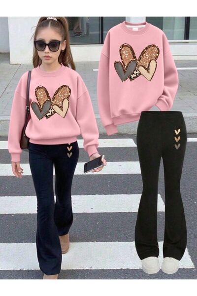 VESTIR BIEN Baskılı Kız Çocuk Alt Üst Takım İspanyol Paça