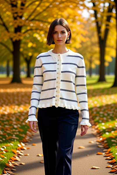 BENERLY Cardiganul de damă cu volane și nasturi adaugă eleganță combinațiilor...