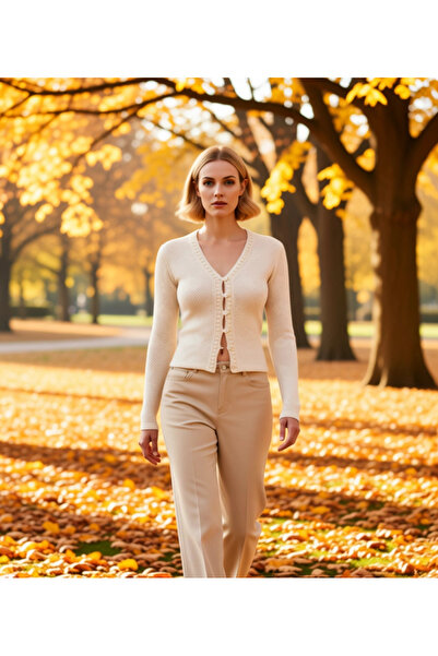 BENERLY Women's V-Neck Buttoned Slim Knitwear Cardigan Body-Fitting Long Slee...