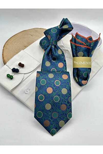 Gutiero Green Patterned Classic Tie with Handkerchief