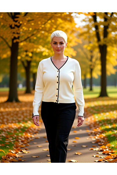 BENERLY Tricotaj pentru femei, cu decolteu în V, cu nasturi, cu dungi, cu mân...