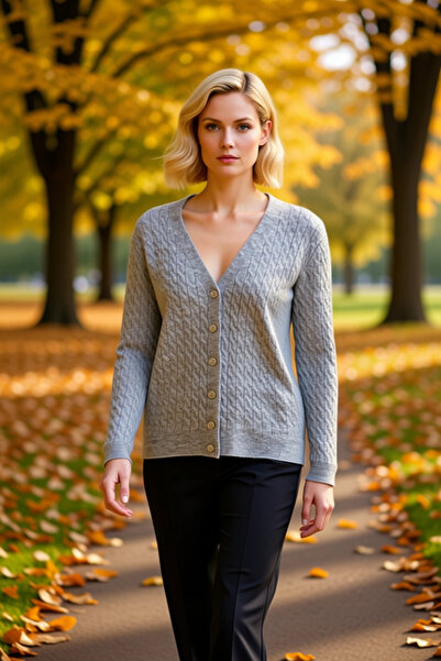 BENERLY سترة نسائية بأزرار وياقة على شكل حرف V ونسيج محبوك، تصميم خالد يوفر أ...