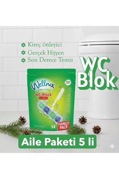 Wellnax breeze refresh WC Blok 5'li Tuvalet Bloğu ULTRA CLEAN 5x50 gr PINE FO...