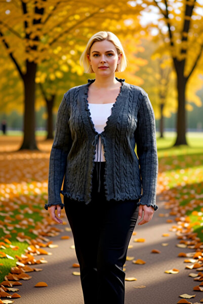 BENERLY Women's V-Neck Tie-Up Hair Knit Patterned Long Sleeve Fitted Fit Knit...