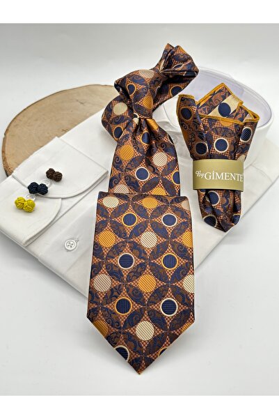 Gutiero Classic Tie with Gold Patterned Handkerchief