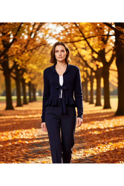 BENERLY Cardigan de damă cu decolteu în V și detalii cu șireturi, cu volane, ...