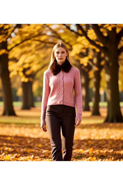 BENERLY Cardigan de damă cu guler din blană, tricotat, confortabil și atempor...