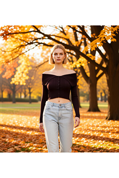 BENERLY Women's Crop Corded Fabric Knitwear Cardigan Carmen Collar Detailed B...