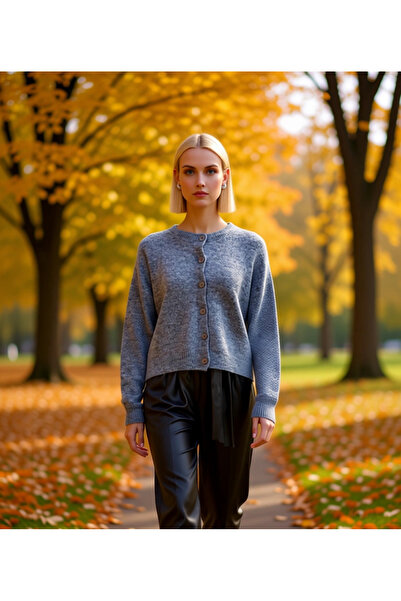 BENERLY Women's Crew Neck Low Sleeve Oversized Cut Knitwear Cardigan Winter D...