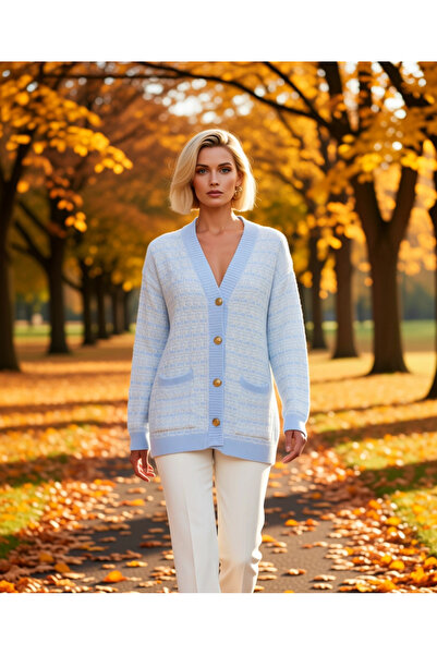 BENERLY Kadın Geniş Kalıp V Yaka Düşük Kol Dokulu Simli Tüvit Görünümlü Uzun ...