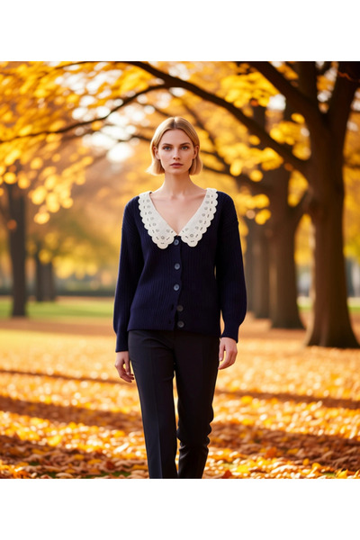 BENERLY Γυναικεία ζακέτα πλεκτή με γιακά πουκαμίσου, κεντημένες λεπτομέρειες,...