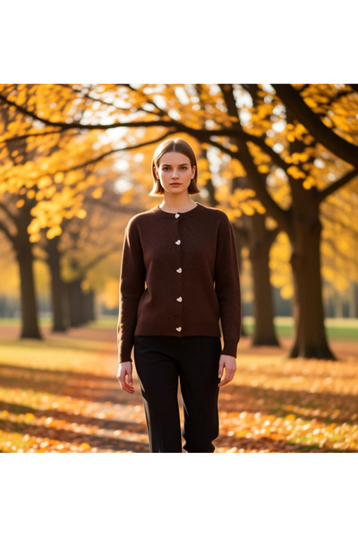 BENERLY Jacheta cardigan din tricotaj cu nasturi în formă de inimă, cu textur...