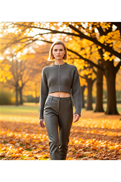 BENERLY سترة نسائية بتفاصيل سحاب وياقة دائرية، سترة تريكو قصيرة عملية ومتينة ...