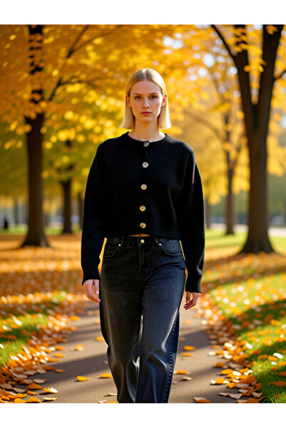 BENERLY سترة نسائية محبوكة قصيرة مكونة من قصة فضفاضة أزرار تجمع بين الملمس ال...