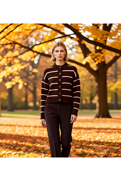 BENERLY Γυναικεία ριγέ πλεκτή ζακέτα με μαλακή υφή, λαιμόκοψη ποδηλάτου, κομψ...