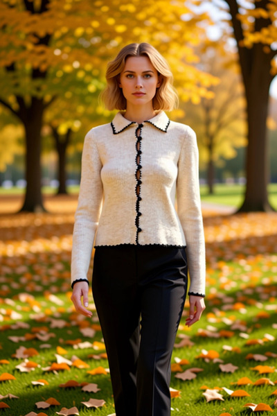 BENERLY Women's Contrast Detailed Polo Neck Knitwear Cardigan Design Aestheti...