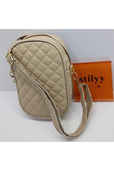 stilyy Beige Quilted Patterned Strap Mini Shoulder Bag