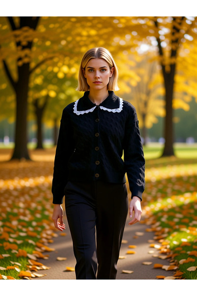 BENERLY سترة نسائية من الدانتيل بقطع قماش مخيطة معاً بياقة بولو ونسيج محبوك، ...