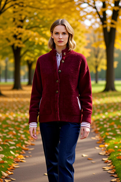 BENERLY Women's Boucle Textured Yarn Wide-Fit Buttoned Knitwear Cardigan Styl...