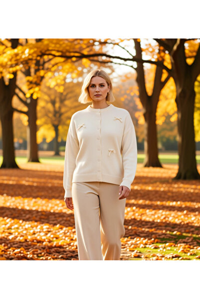 BENERLY سترة نسائية مطرزة بفيونكة وياقة دائرية وأكمام طويلة وقصة عادية من الت...