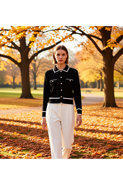 BENERLY Γυναικεία ριγέ πλεκτή ζακέτα με λαιμόκοψη πόλο, λειτουργική, ανθεκτικ...